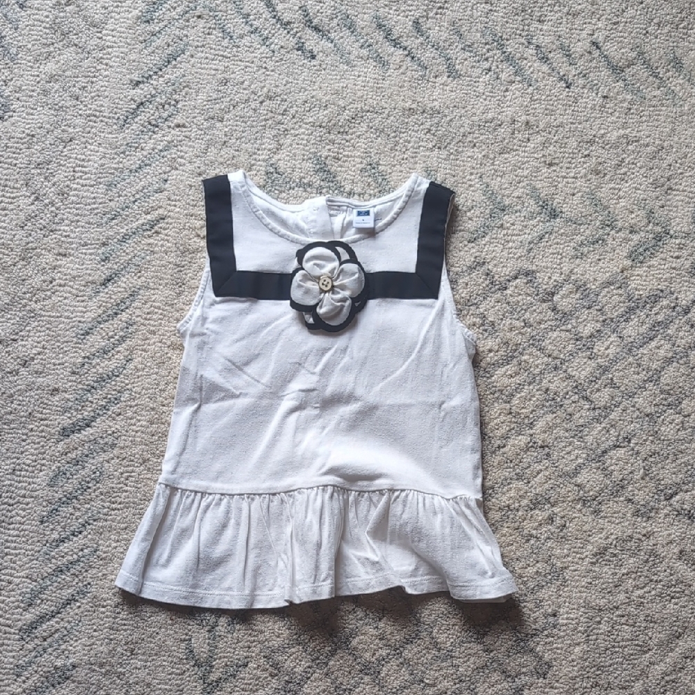 Janie and Jack White and Black Blouse with Ruffled Hem